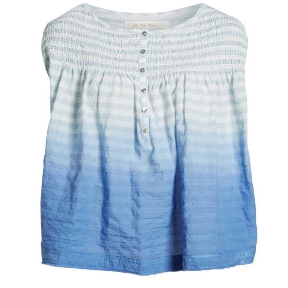 NWT Free People Little Bit of Something Ombre Blouse - Blue - Large